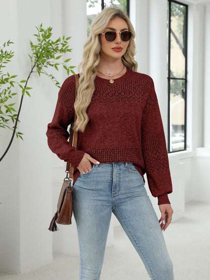 Lylinan Womens Sweaters Casual Boho Long Sleeve Shirts Crewneck Lightweight Crochet Tops Pullover Knit Sweater