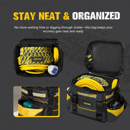 BUNKER INDUST Heavy Duty Recovery Gear Bag with Shoulder Strap, Large Recovery Equipment Bag with Reflective Strips for Offroad Accessories, Universal Multi-Pockets Storage Bag Tool Organizer
