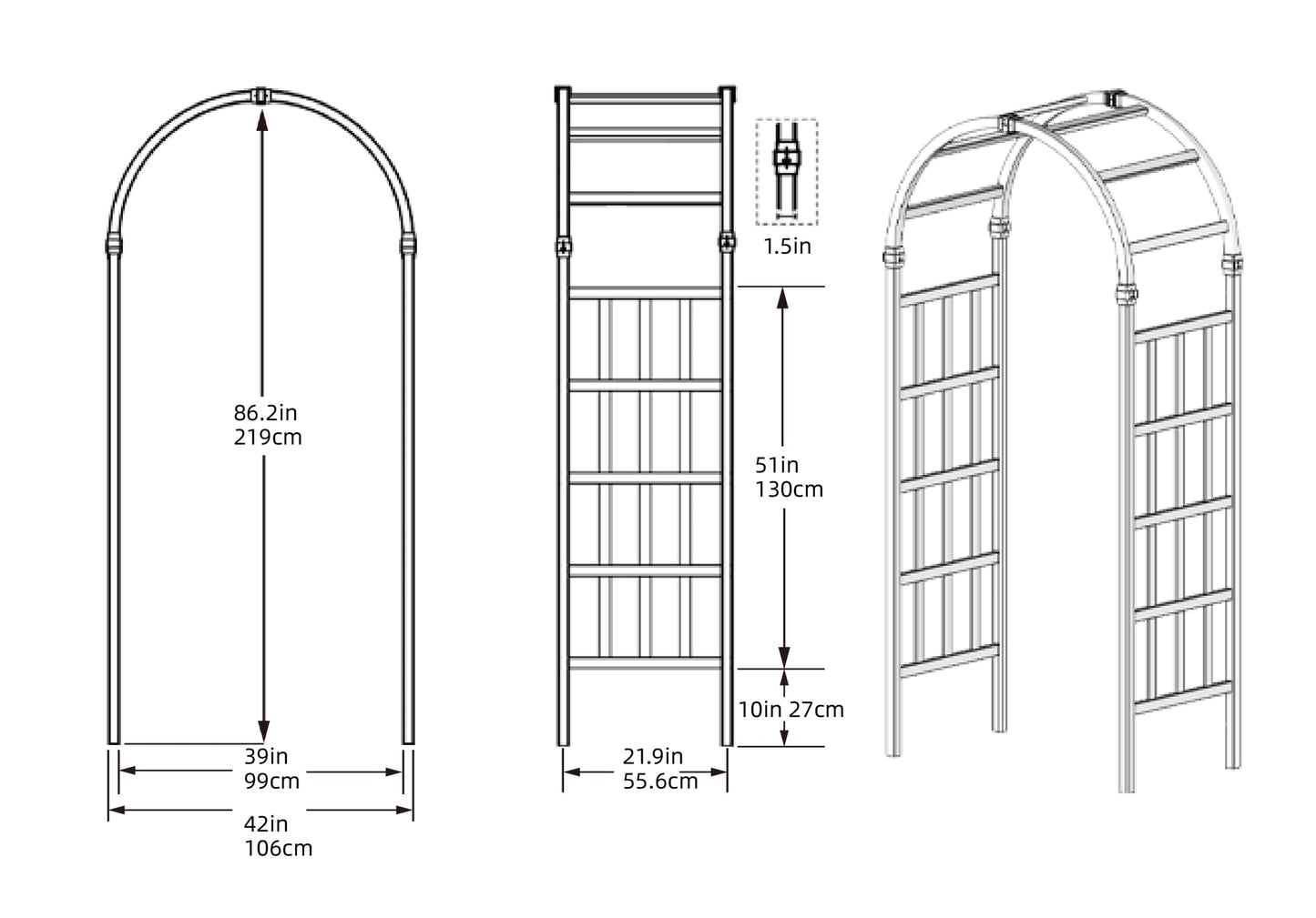 FENCETECH 41" W x 86" H Vinyl Arbor, Vinyl Arch, Garden Arch Arbor for Outdoor, Yard, Garden, Climbing Plants - White