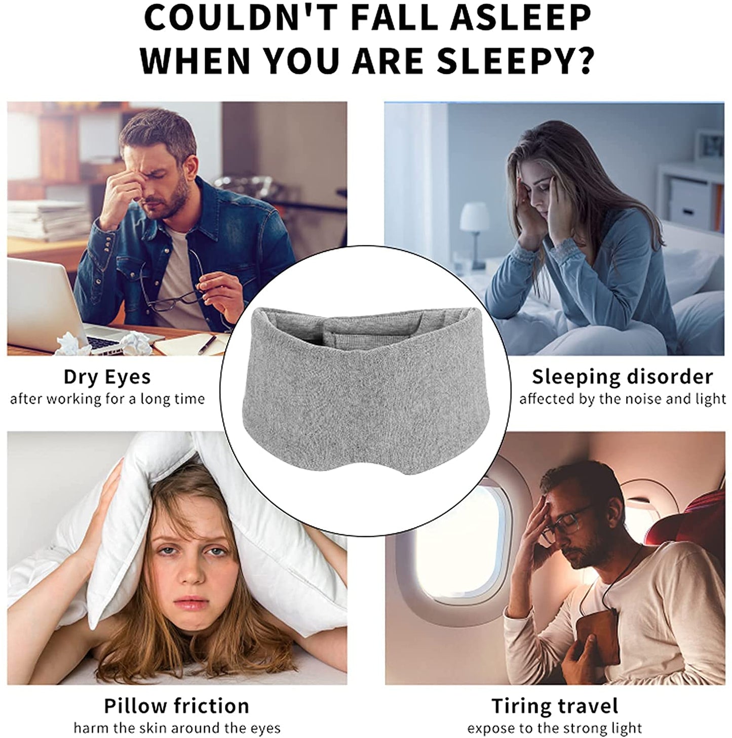 Sleep Mask for Men Women,100% Cotton Sleep Eye Mask with Fully Adjustable Strap, 100% Light Blocking Eye Mask for Sleeping, 0 Pressure Eye Covers for Travel Yoga Nap (Black)
