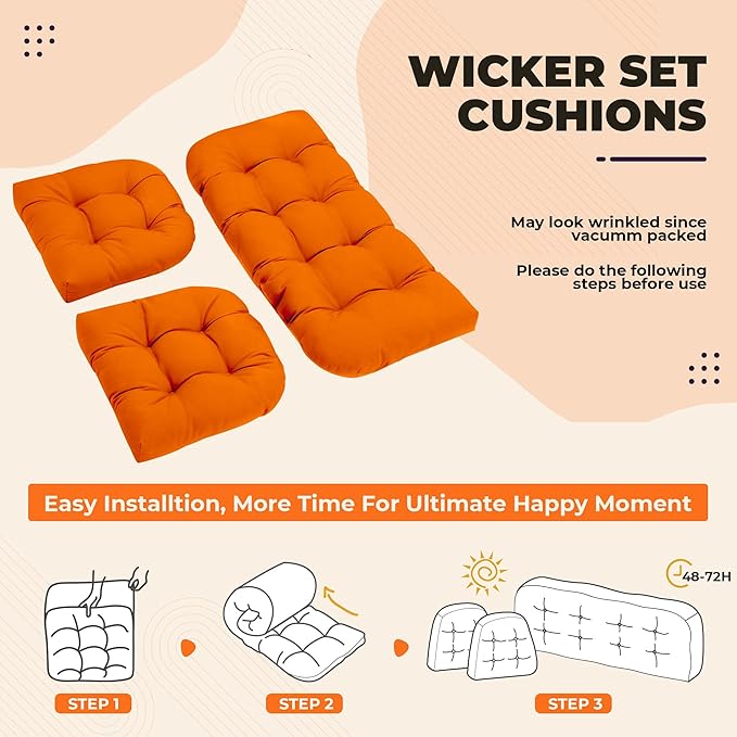 DANGHOOGY Wicker Chair Cushions, Waterproof Outdoor Loveseat Cushions