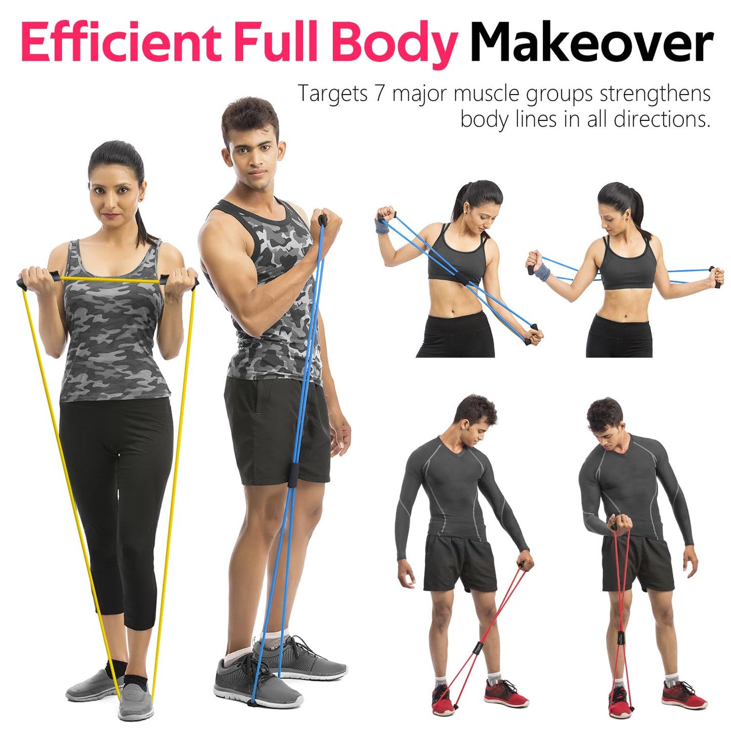 RENRANRING Figure 8 Fitness Resistance Bands with Handles - Exercise Tube Band Set of 3 for Arm and Shoulder Stretch, Rope 8 Word Elastic for Women and Men