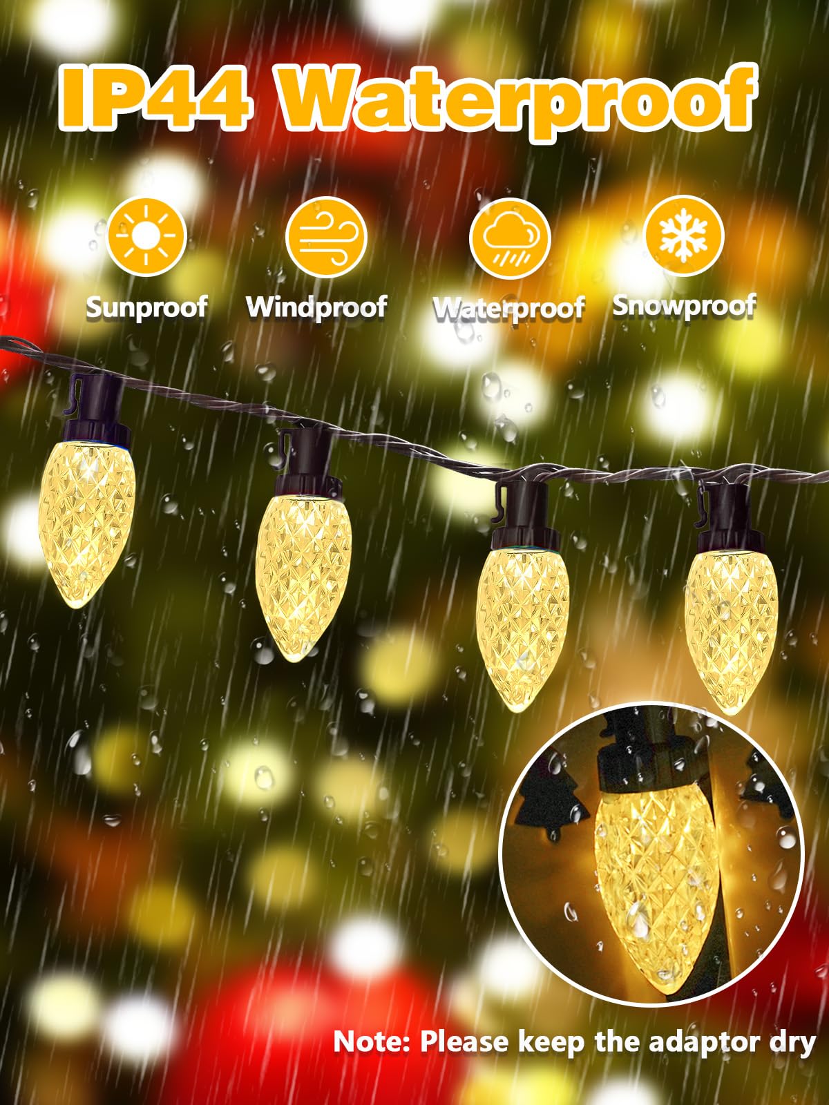 2 Pack 66FT 100LED Extendable C9 Christmas Lights Outdoor/Indoor, Waterproof Christmas String Lights Plug in, Green Wire LED Fairy Lights for Xmas Tree Garden Patio Wedding Party Decor (Warm White )