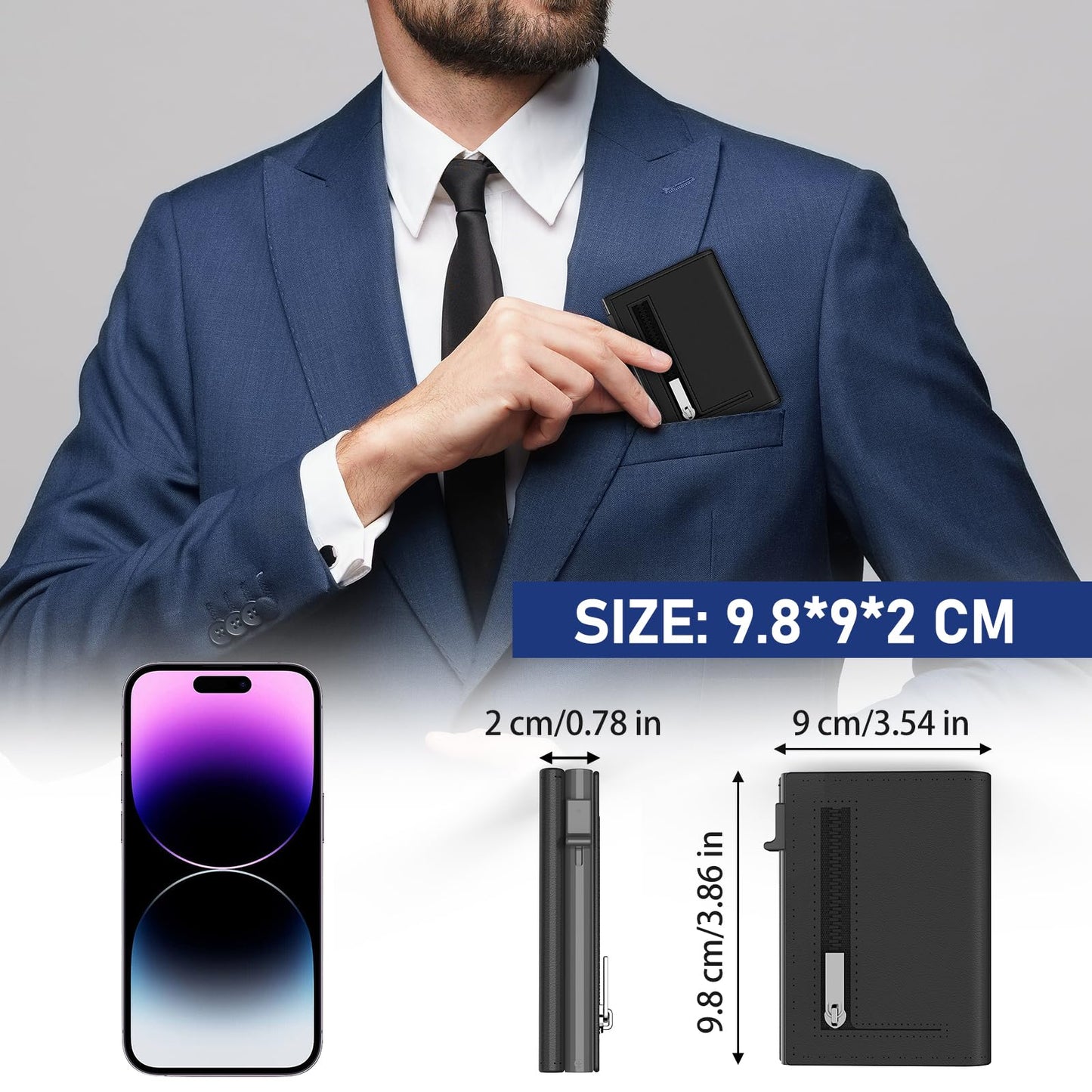 Mens Wallets, Slim Wallets for Men UK, RFID Blocking Aluminum Pop Up Card Case with Coin Pocket, Magnetic Closure & ID Window & Cash Slot, Smart Leather Card Holder Hold up to 11 Cards, Gift Box