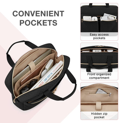 bagsmart Laptop Bag, 15.6 Inch Briefcase for Women Large Laptop Case Computer Bag Office Travel Business (15.6 inch-Black)