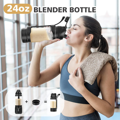 Portable Blender Personal Juicer for Shakes and Smoothies - 20 OZ Electric Protein Shaker Bottle with Insulated Sleeve, Travel Lid, USB-C Rechargeable - Mini Small Blender Cup for Kitchen, Office, Gym