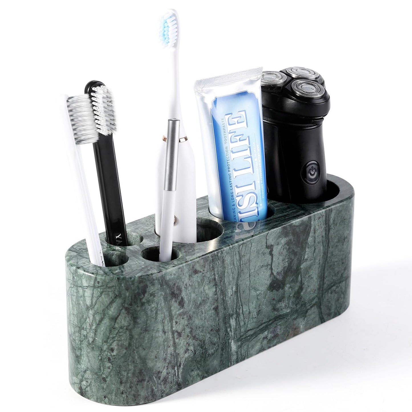 BCS Toothbrush Holder for Bathrooms, 6 Slots Marble Toothbrush Organizer, Makeup Brush Stand Toothbrush Storage Collection for Bathroom Countertop Vanity Organization - Indian Green