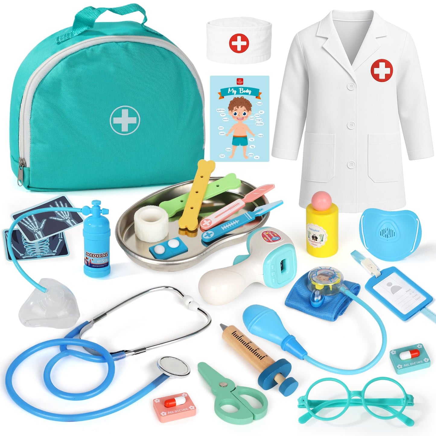 Lehoo Castle Kids Doctors Set, Pretend Doctor Kit Toys Medical Playset, Wooden Play Toys, Educational Toys for 3 Year Old Boys