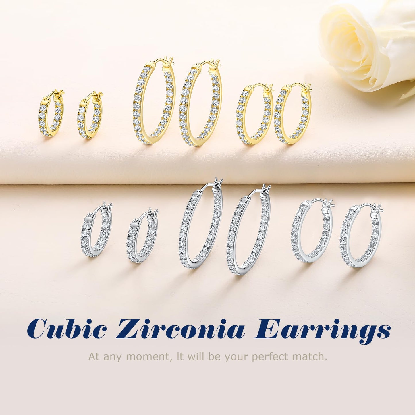 AGRULE 26mm Sparkle Cubic Zirconia Hoop Earrings Sterling Silver Small Hoops Diamond Hoop Earrings for Women