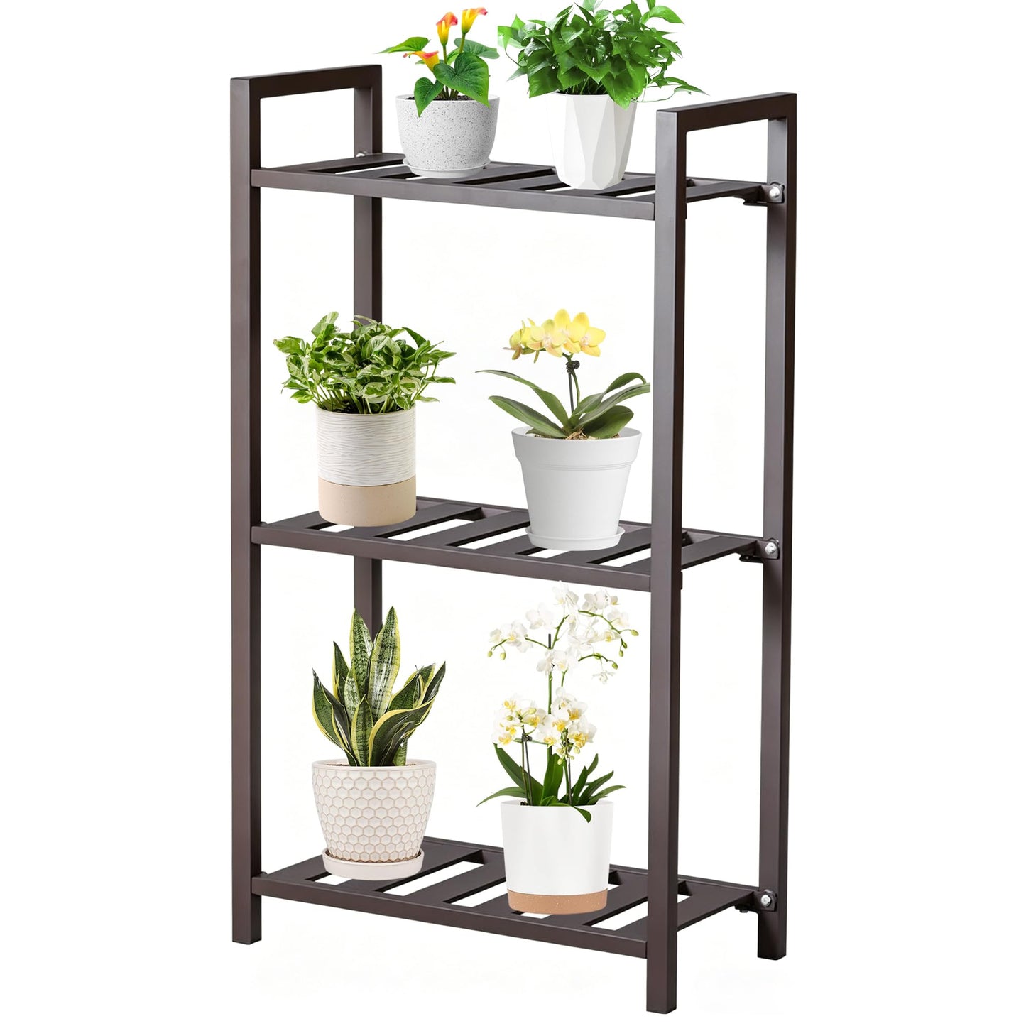 DHYGOTFUR 3-Tier Aluminum Plant Stand, Lightweight Heavy-Duty Plant Shelf, Waterproof Rustproof Multi-Use Storage Rack for Indoor Outdoor, Patio Garden Balcony Bathroom Organizer