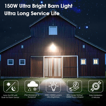 MOONTIP 150W 4 Pack 20000LM Dusk to Dawn Outdoor Lighting, LED Barn Lights Outdoor with 150° Adjustable Photocell Pole Light 6500K Flood Light, IP66 Waterproof Area Street Light for Garage Yard