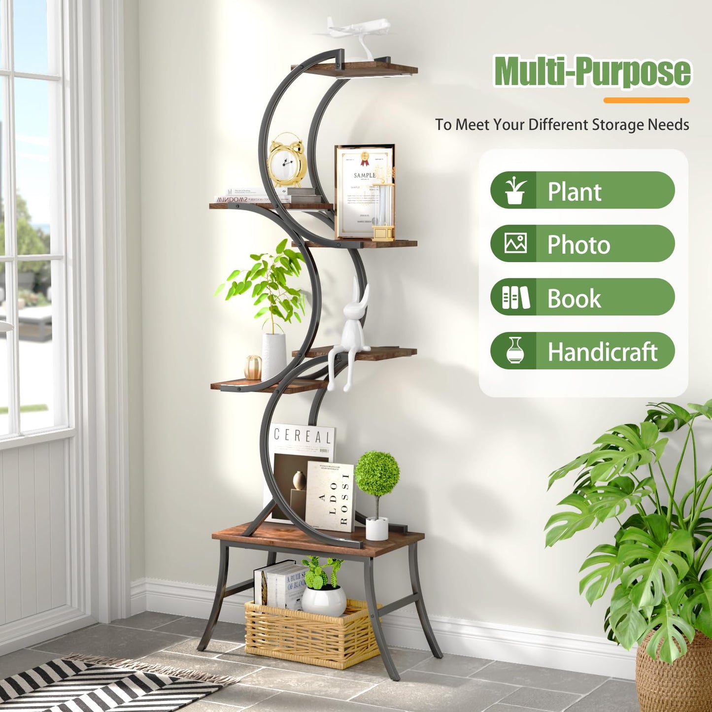 VERASCOT Plant Stand Indoor with Grow Lights - 63'' Tall Plant Stand Corner Plant Stands 6 Tiered Large Flower Holder Display Rack for Living Room Bedroom Office Home Decor