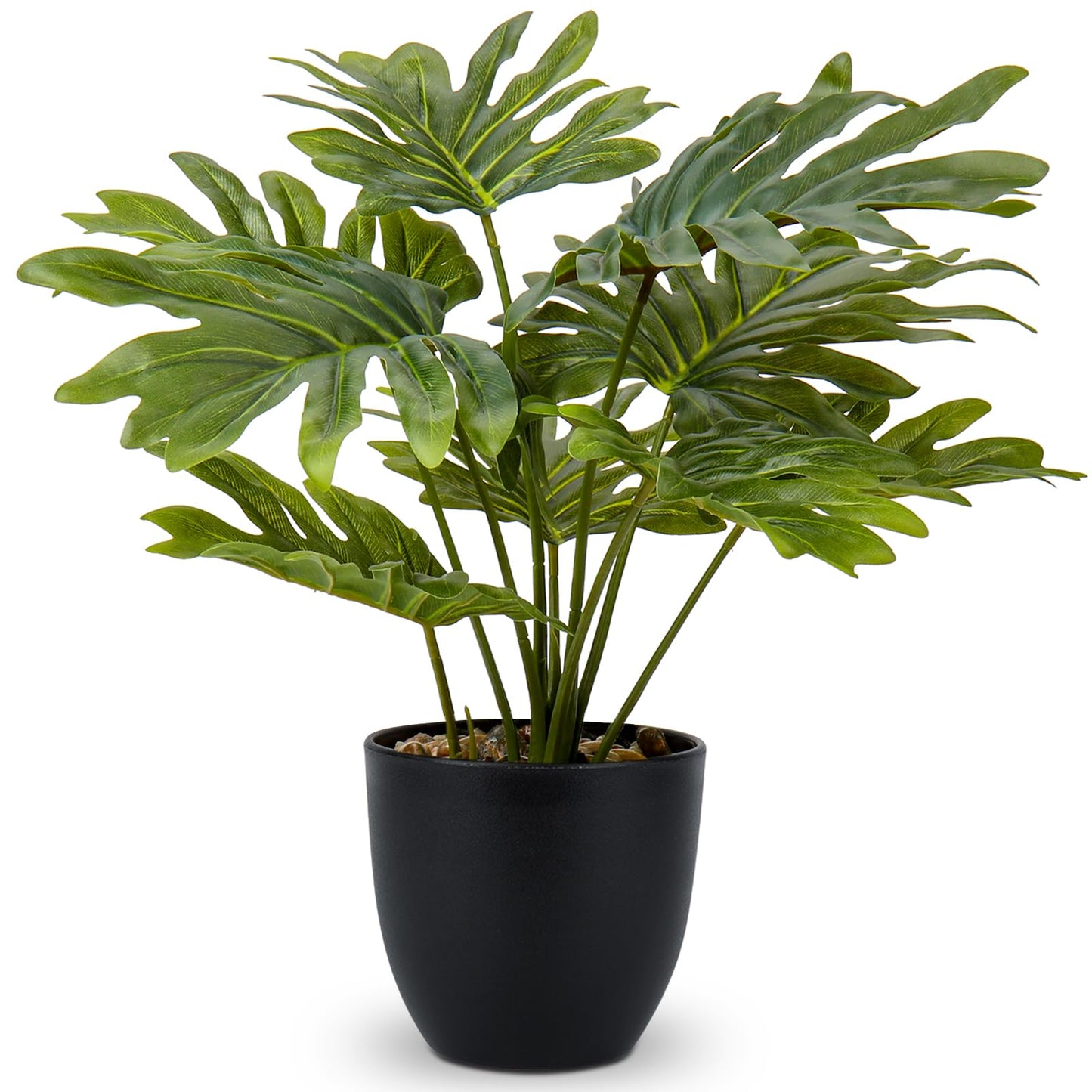 Briful Artificial Monstera Plant in Black Pot, 18" Tall Faux Tropical Greenery Potted Philodendron Plant for Home Office Tabletop Shelf Decoration