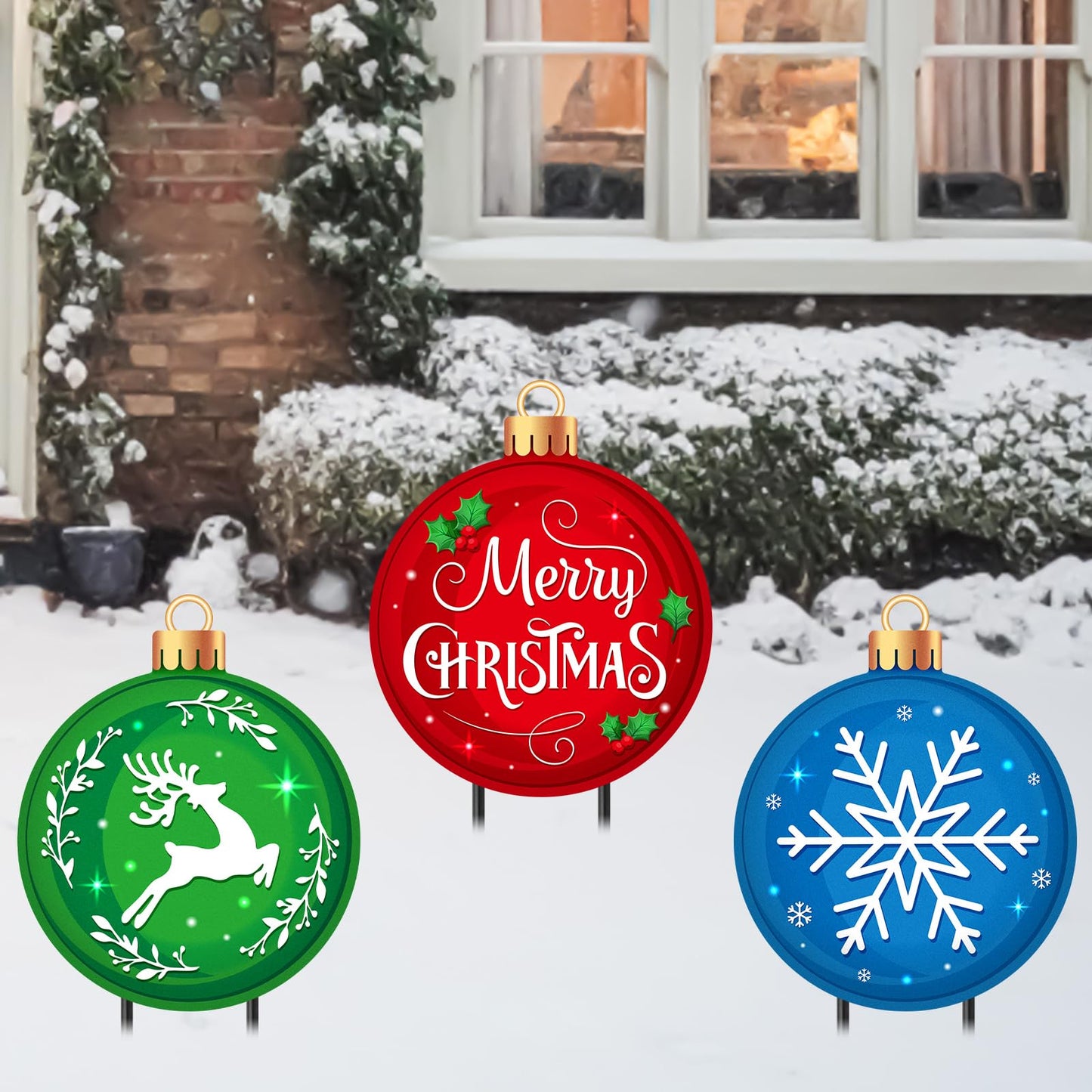 Drydiet 3 Pack Metal Christmas Yard Signs Decor Xmas Yard Stakes Outdoor with Stakes for Holiday Outdoor Garden Lawn Pathway Decoration(Christmas Balls)