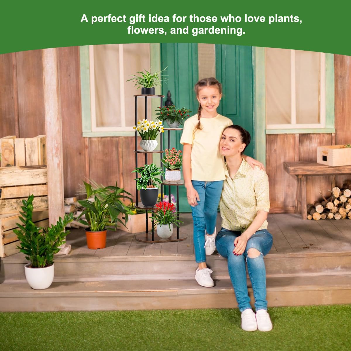 Exrisiry Plant Stand Indoor - 6 Tiers Plant Holder Indoor 7 Pots Flower Plant Shelf, 44.8 Inch Tall Large Wooden Plant Rack for Living Room, Patio, Balcony Decor, Gardening Gift, Black