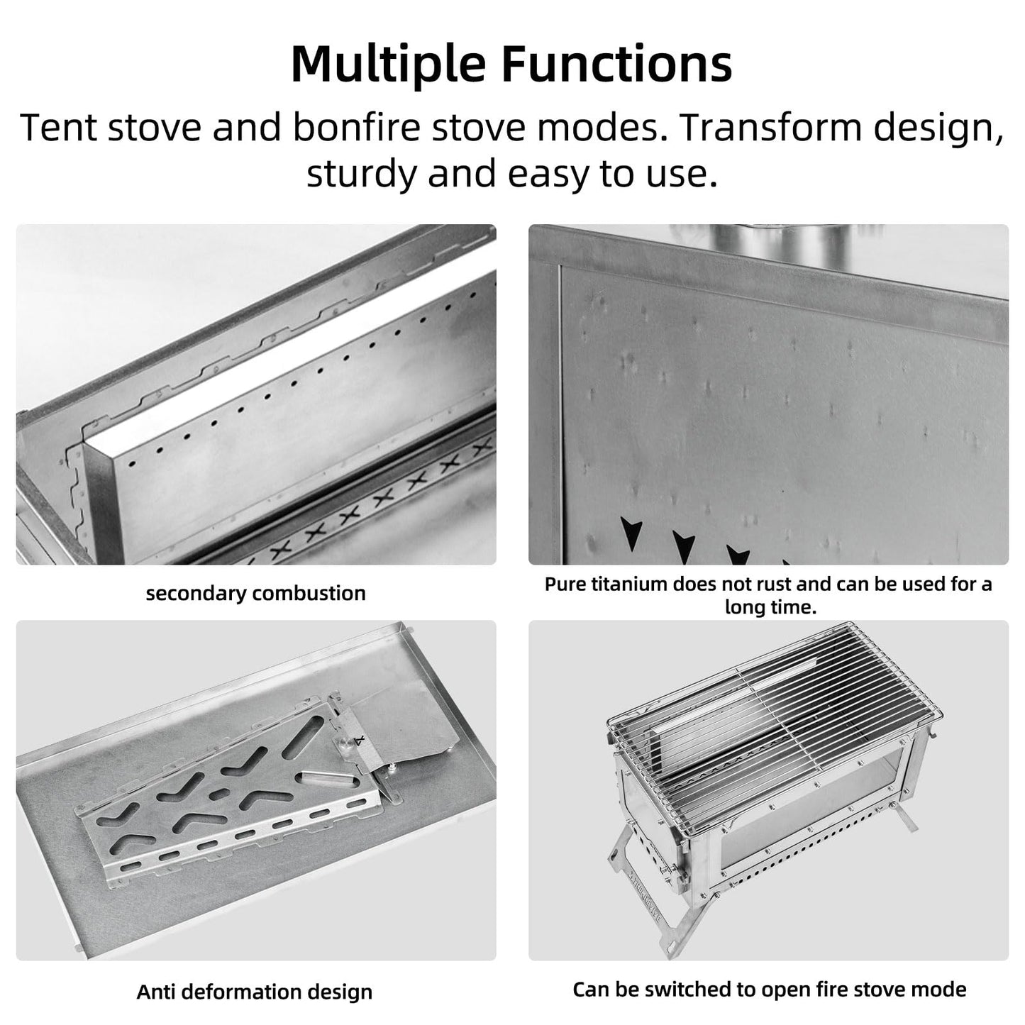 Trekrevive RIDGE Titanium Hot Tent Stove, Portable Folding Tent Wood Burning Stove with Secondary Air Intake, Ultralight Small Wood Stove, Perfect for Backpacking, Hiking, Bushcraft, Winter Camping