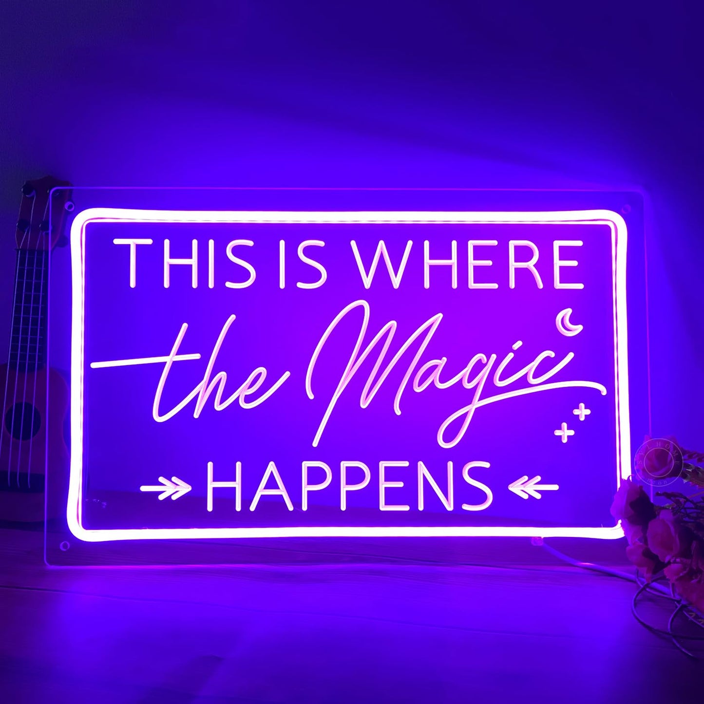 SYLHOME This Is Where The Magic Happens Led Neon Light Sign Wedding Birthday Engagement Bachelorette Party Bar Bedroom Office Wall Sign Decor USB Light Up Sign 15.75"X9.8"