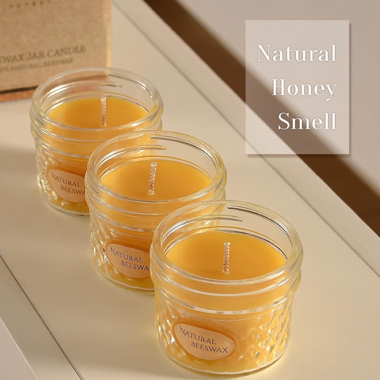 DEYBBY 3 Pack Beeswax Jar Candles Set - Beeswax Candles Gift,18 Hrs Burn - Handpour Bees Wax Candle for Dinner Home Party Spa