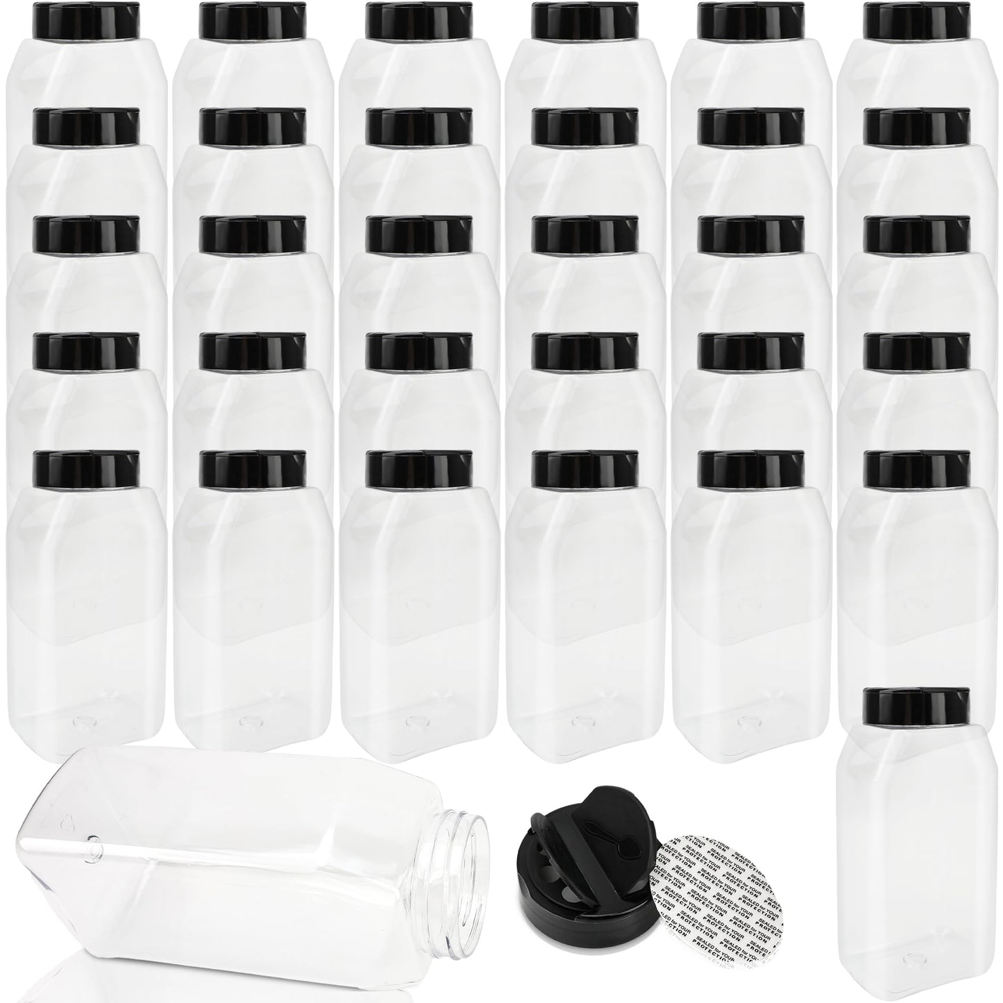 Conagel 32 Pack 16 oz Plastic Spice Jars with Cap Clear Empty Square Spice Bottle with Shaker Lids Large Empty Seasoning Containers for Storing Spice Salt Seasoning