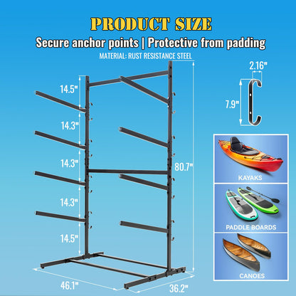 Asunrise Kayak Storage Rack, Heavy Duty Kayak Racks for Garage and Outdoor Storage, Storage Rack for Kayak, Canoe, Surfboard & Paddleboard-4 Levels