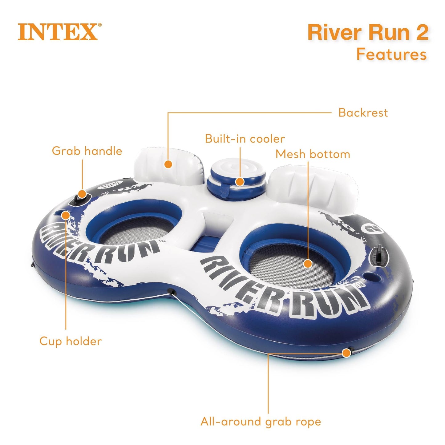 Intex River Run II 2-Person Water Tube w/Cooler and Connectors (3 Pack) 58837EP