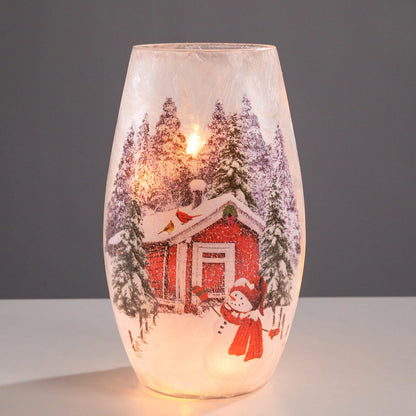 Wonder Solar Christmas Crackle Glass Lights Decorations Snowman Indoor Crackle Glass Vase LED Lighted Holiday Lamp Night Lights for Xmas, Christmas Lighting Decorations Indoor