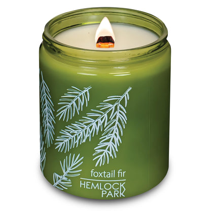 Hemlock Park Foxtail Fir Green Glass Hand-Poured Scented Candle | Crackling Wood Wick, Botanical Fragrance & Coconut Wax | Up to 60 Hour Burn Time | 8 oz