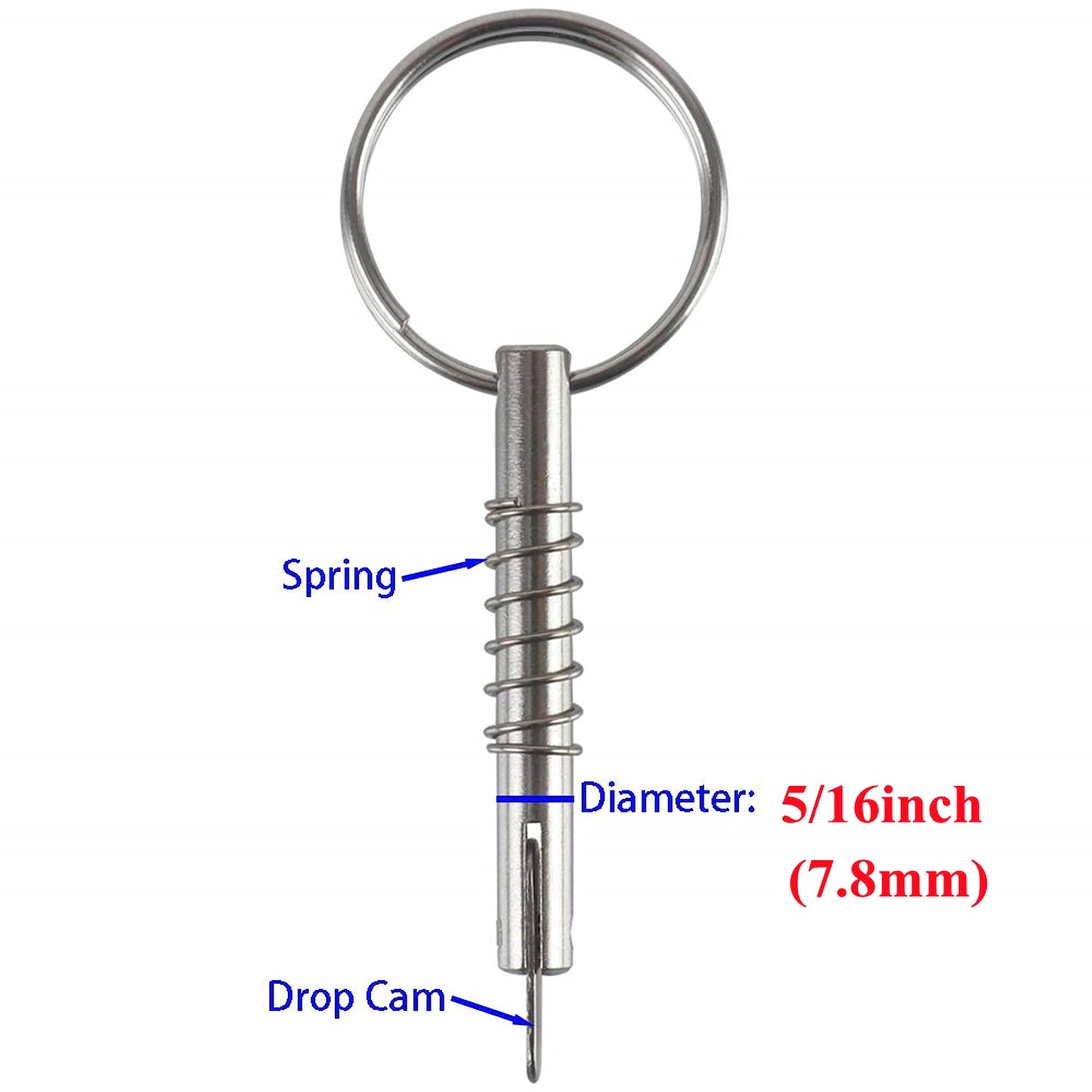 4 Pack Quick Release Pin 5/16" Diameter,Usable Length: 1-3/5(41mm) w/Drop Cam & Spring ,Full 316 Stainless Steel, Bimini Top Pin Marine Hardware, Free Installation Screws