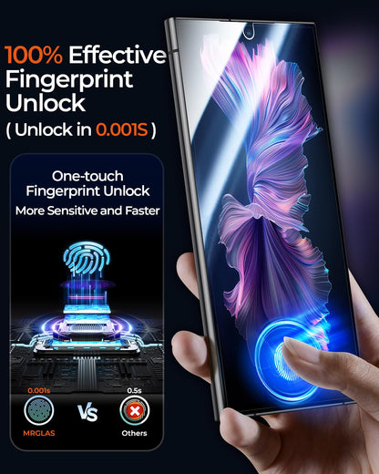 MRGLAS 2+2 Packs for Samsung Galaxy S25 Ultra Screen Protector 6.9'' with Camera Lens Protector [Auto-Dust Removal] [100% Fingerprint Unlock] HD 9H Tempered Glass 10X Military Protection, Zero-Bubble