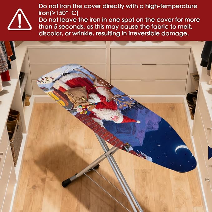 Nuxovilar Ironing Board Cover Santa and Deer Pattern Polyester 15x54 Inches