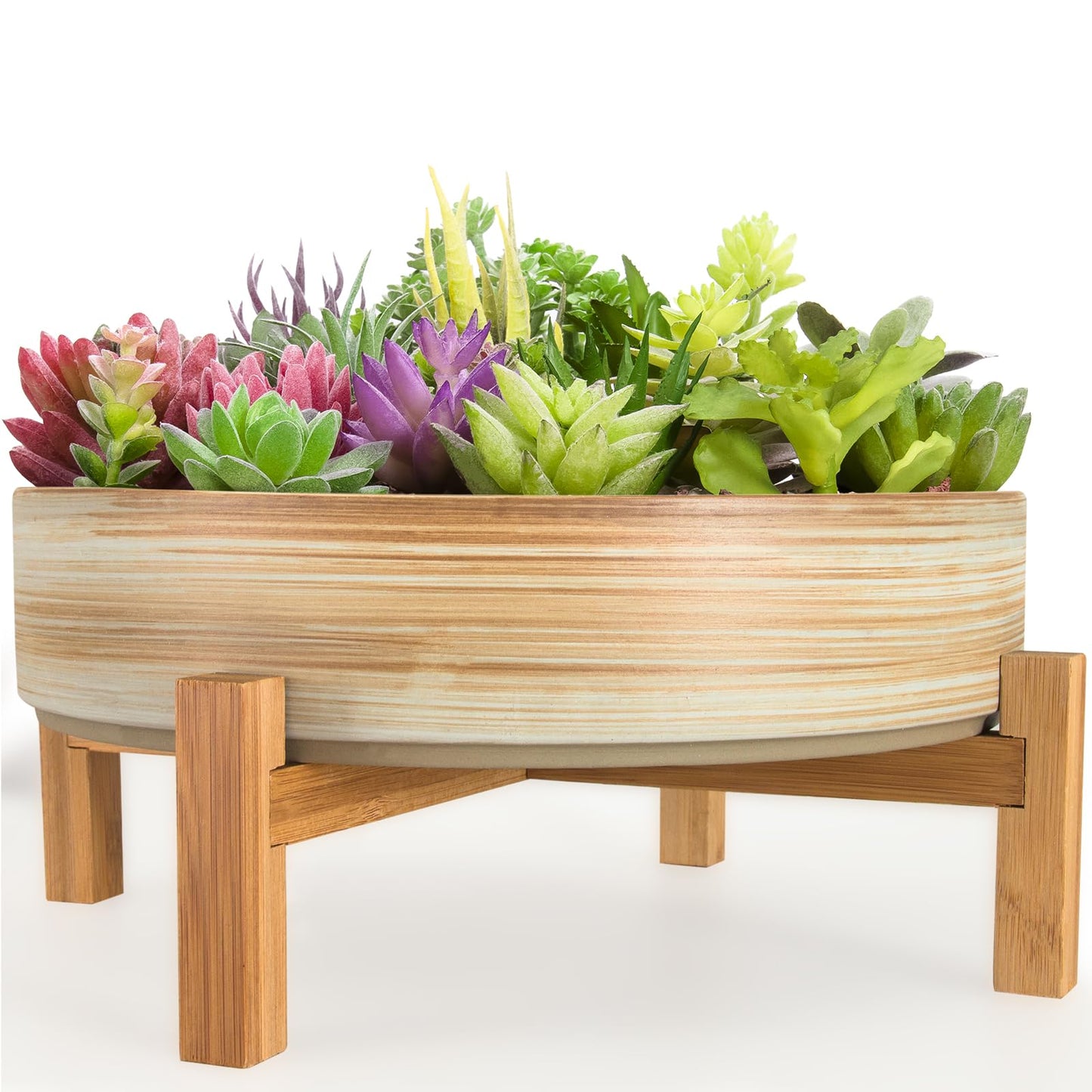 ARTKETTY Succulent Pots - 11 Inch Large Plant Pots Ceramic Bonsai Pots with Drainage Stand, Shallow Succulent Planters for Indoor Plants Decorative Flower Cactus Planter Bowl