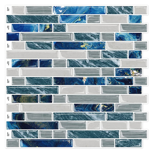 10-Sheet Peel and Stick Backsplash for Kitchen Bathroom Stick on Backsplash Blue Tile 12"x12"