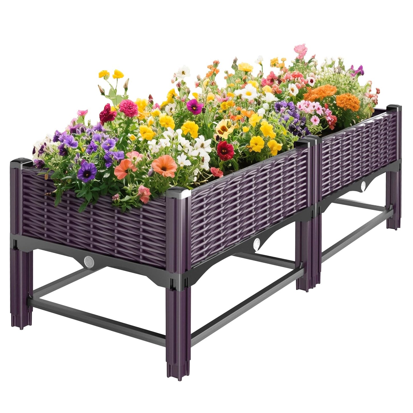 Klippehop Raised Garden Bed with Reinforcement Rods Elevated Planter Boxes for Outdoor Plants with Drainage Holes for Flowers Vegetables Herbs Patio Backyard Deck Balcony,Purple