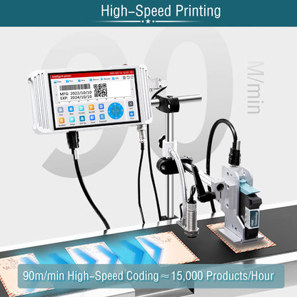Phezer 1inch/25.4mm Automatic Online Inkjet Coding Machine for Production Line, 23 Languages, Intelligent Variable Data/Date/Logo/Barcode/Image Thermal Inkjet Printer, (1 Nozzle, 70M/min, PW1-1)