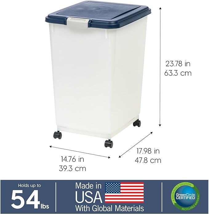 IRIS USA Dog Food Storage Container, Attachable Wheels,