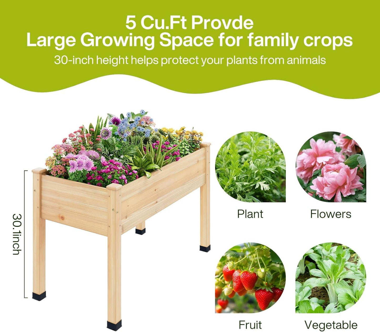 ZIENLIFE Wood Raised Garden Bed, 48x24x30in Elevated Wooden Planter Box with Legs Standing Growing Bed for Backyard, Patio, Balcony with Bed Liner, 200 Pound Capacity 3PCS
