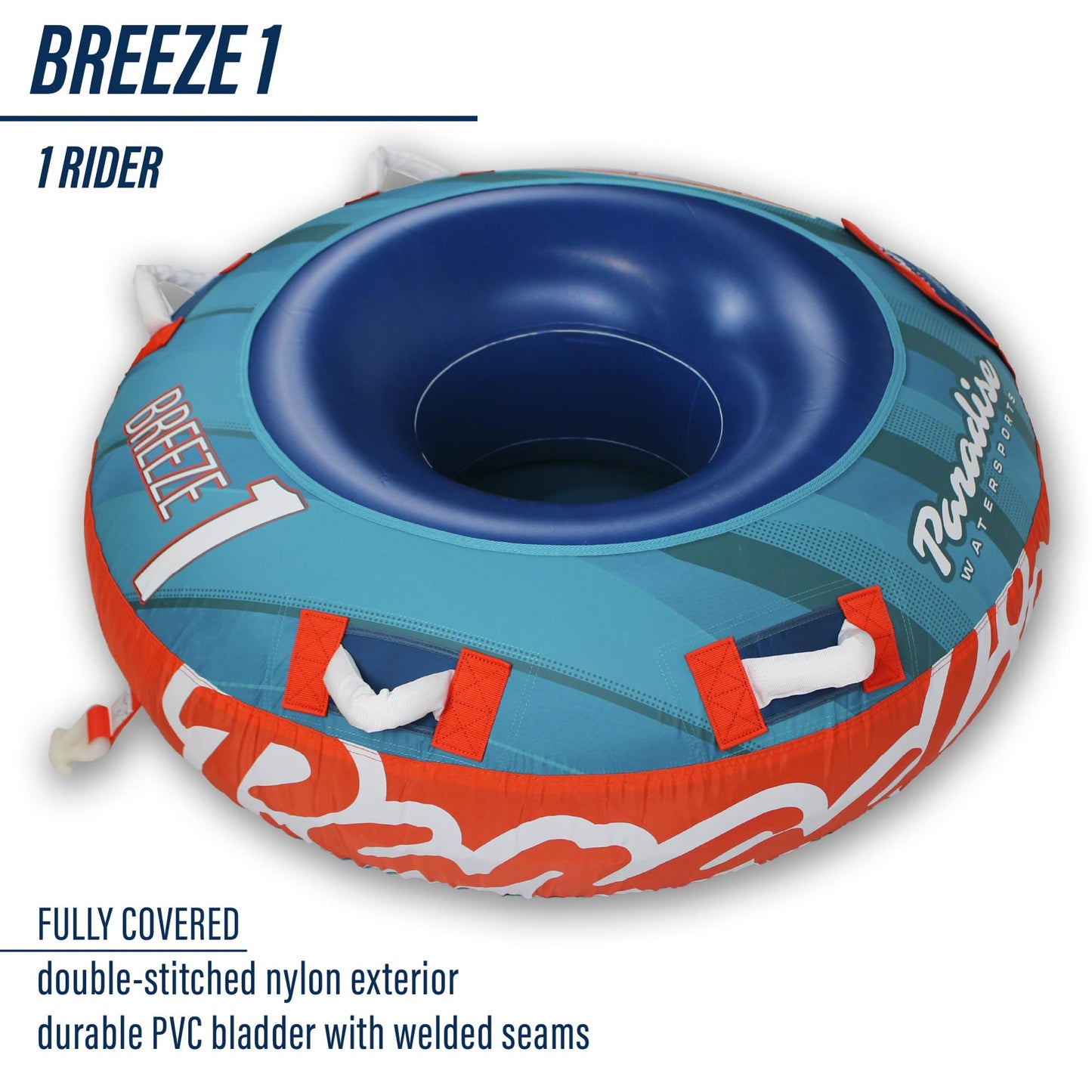 Paradise Water Sports - Breeze Water Towable Tube for Boating - 1 Rider, Teal/Red