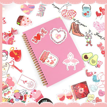Valentines Stickers, Love Stickers, 100 PCS Holographic Valentine's Day Sticker, Pink Heart Decal Bulk, Waterproof Vinyl Sticker for Waterbottle, Scrapbooking, Envelope Card Mailbox Classroom Gift