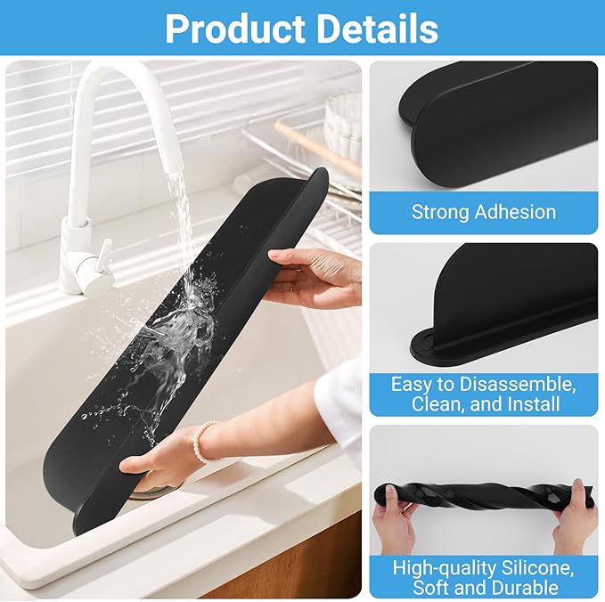 19.29 inch Sink Water Splash Guard, Silicone Sink Splash Guard, Backsplash
