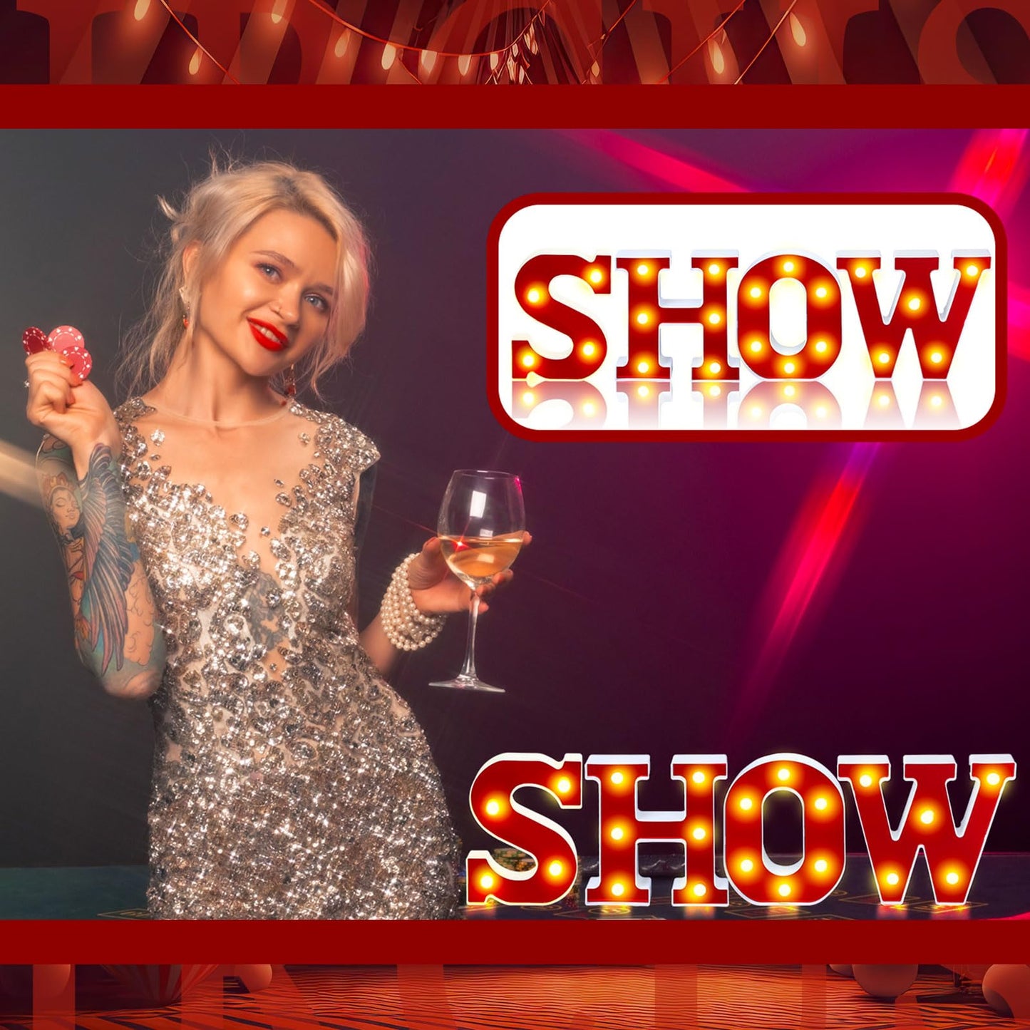 Aurelema Show 6.3" Light up Letters Sign Party Decorations Battery Powered Marquee Lighted Sign LED Alphabet Letter Lights for Night Party Tabletop Decor Supplies