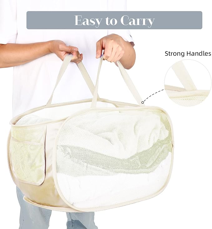 Durable Collapsible Laundry Baskets, Mesh Pop Up Laundry Hamper