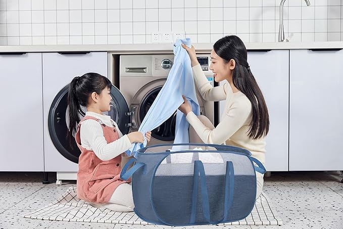 pop-up laundry basket，with Durable Handles collapsible Mesh laundry Hamper