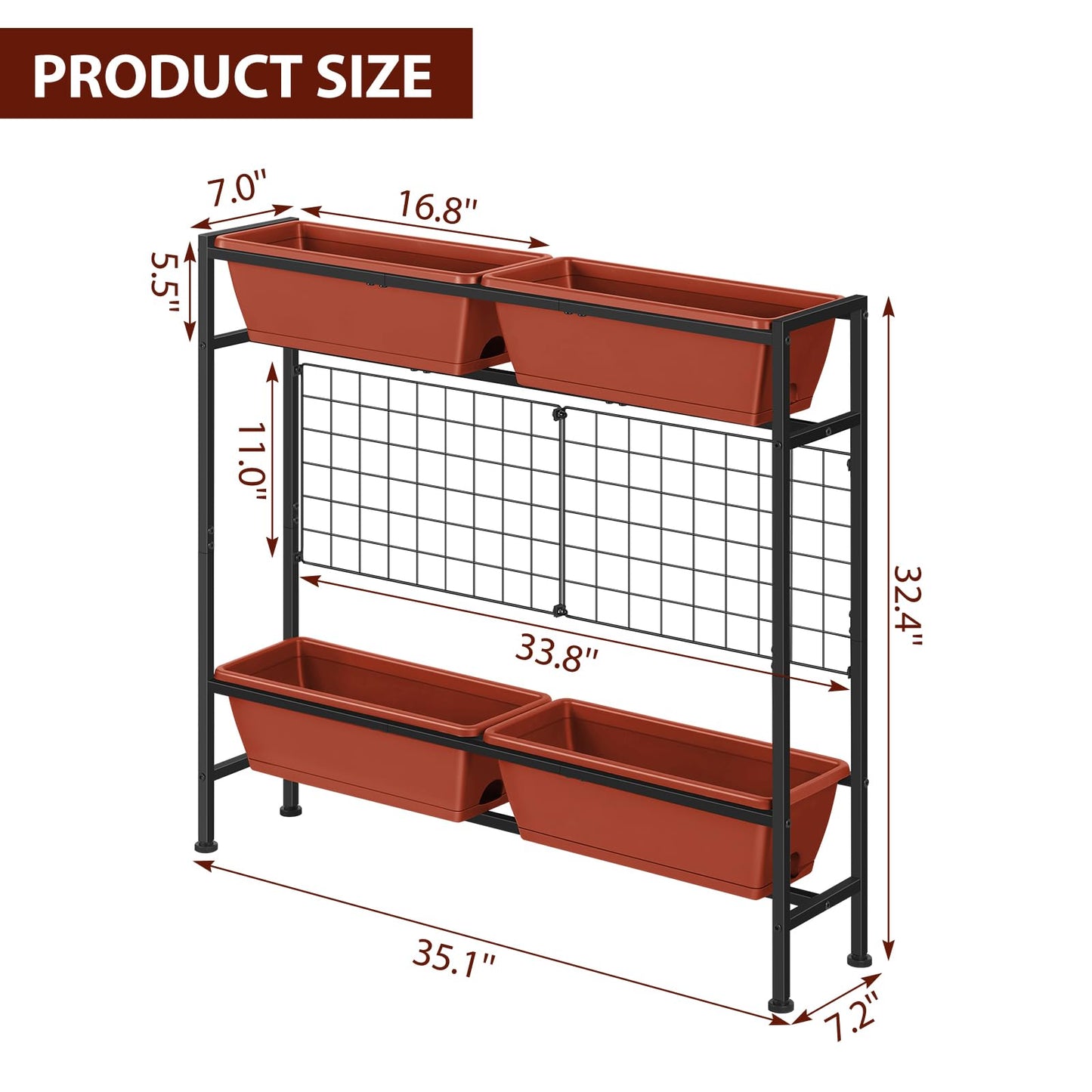 OYEAL Raised Garden Beds with Legs & Trellis, 32" Tall Herb Garden Planters for Indoor/Outdoor Plants, Vertical Elevated Flower Box for Backyard, Porch, Patio, Balcony, Red