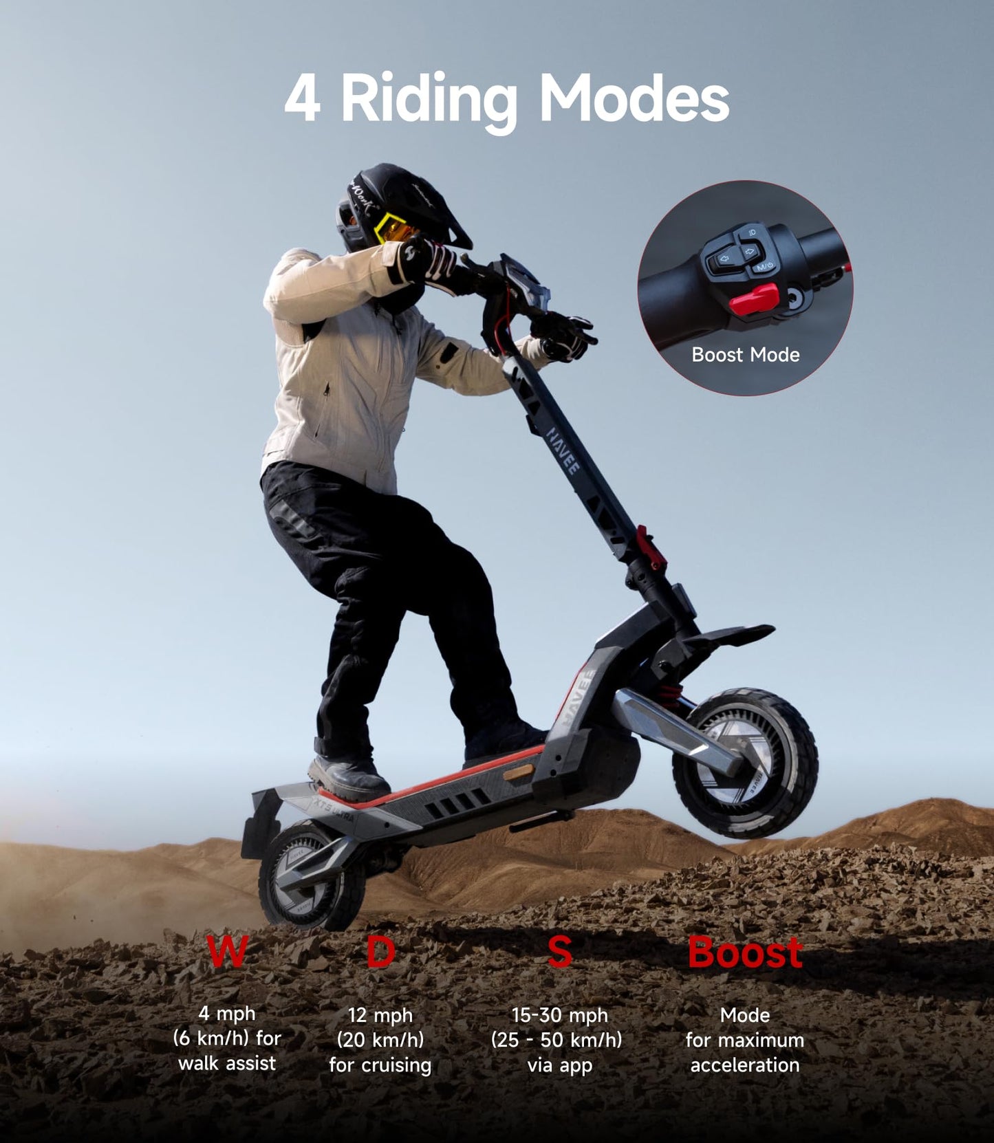 NAVEE XT5 Pro Electric Scooter, 30 mph Speed, 46.6 Miles Range, 2200W 2000W 1200W 1000W Motor, Dual Damping Arm Suspension & Disc Brake, Fast Charging, Adults Teens, 12" Off-Road Tires, Heavy Duty