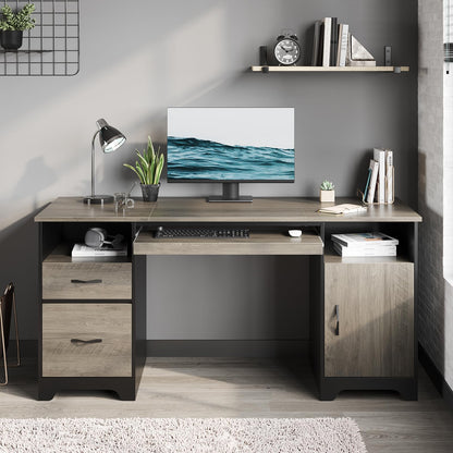 Bestier 59”Executive Desk with 2 Drawers,Computer Desk with Storage Cabinet,Industrial Wood Desk with File Drawer,Keyboard Tray & 2 Pedestals for Home Office & Studio,Gray