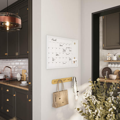 U Brands Magnetic Dry Erase Calendar Board, 30"x20", White Wood Style Frame, Includes Magnets