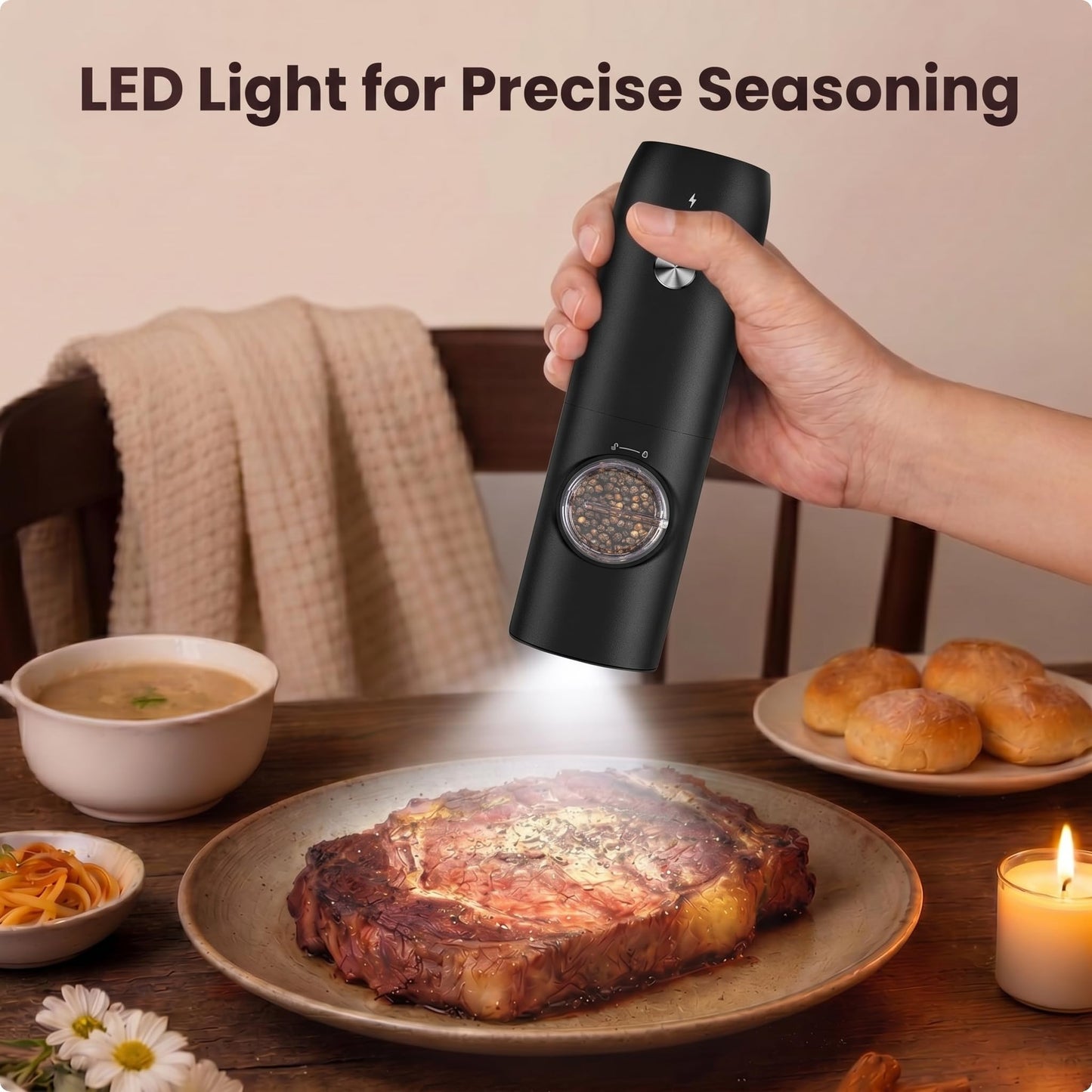 Electric Salt and Pepper Grinder Set, Rechargeable Automatic Salt and Pepper Shakers, Adjustable Coarseness Pepper Grinder with Led, Kitchen Appliances Gifts for Mom(Blackwhite)