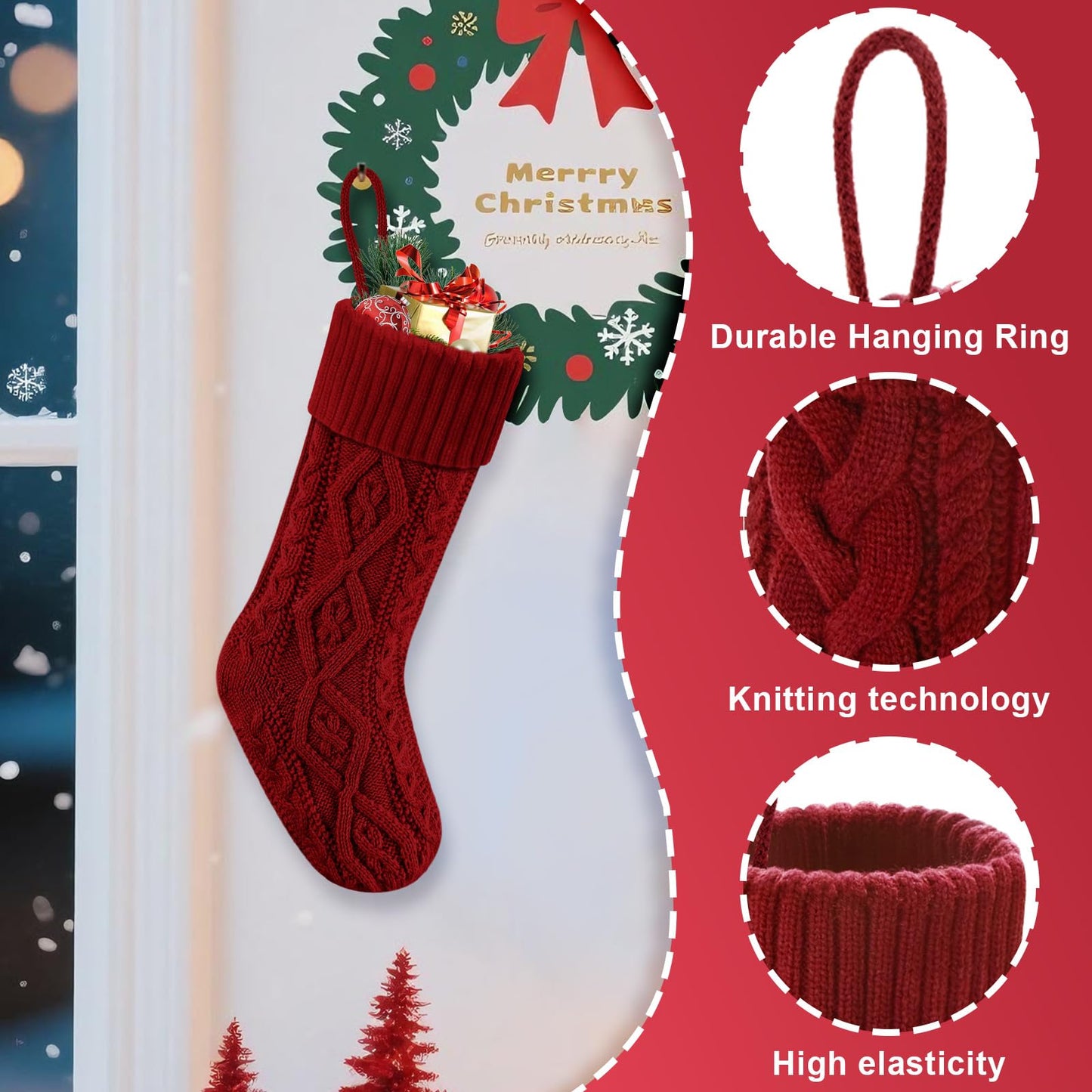 Doitory Christmas Stockings 18" Knitted Stocking Christmas Decorations