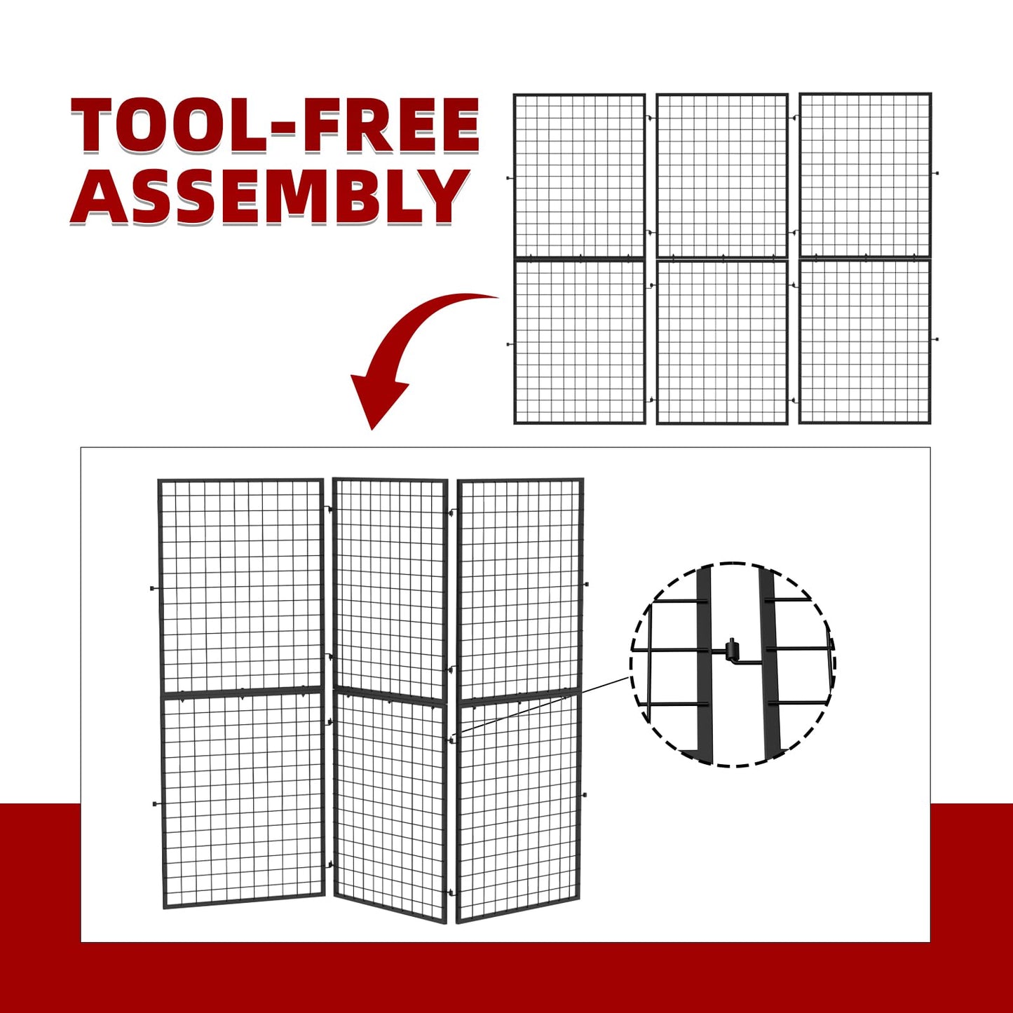 ATOLS 3-Pack Foldable Grid Wall Panels with 20 Hooks - 60" H x 76" W Heavy Duty Wire Grid Display Rack, Portable Z-Unit for Commercial Retail Store, Vendor Booth & Trade Shows