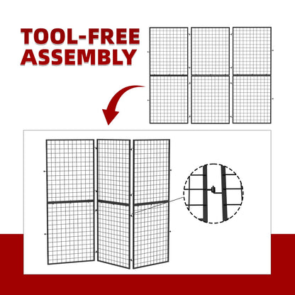 ATOLS 3-Pack Foldable Grid Wall Panels with 20 Hooks - 60" H x 76" W Heavy Duty Wire Grid Display Rack, Portable Z-Unit for Commercial Retail Store, Vendor Booth & Trade Shows